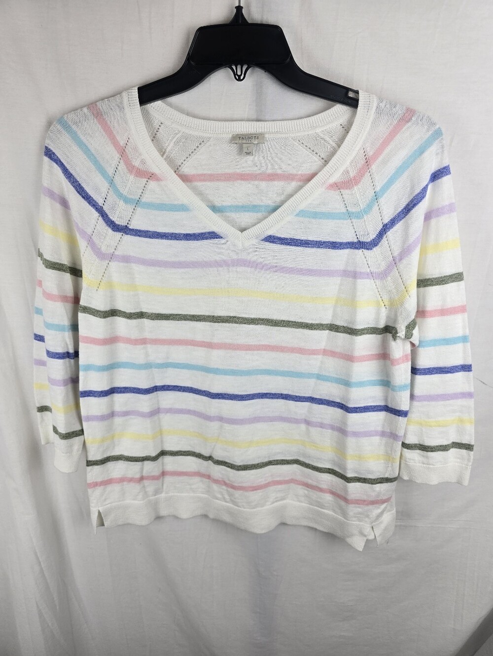 Talbot's Multi-Color Cotton Stripe 3/4th Length Sleeve Light Sweater Sz L